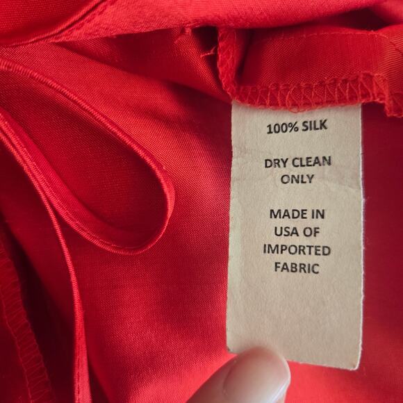 Sara Campbell Silk Blouse Red Evening Event Ruffle Collar Holiday Women Large - Picture 10 of 10